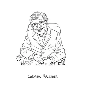 Coloring page of a realistic portrait of Stephen Hawking