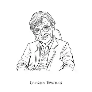 Coloring page of a cartoon portrait of Stephen Hawking