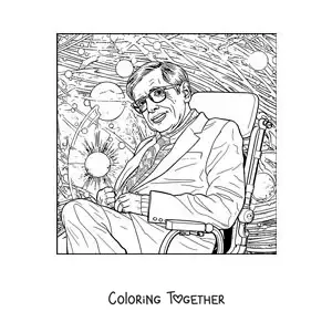 Coloring page of Stephen Hawking and the universe