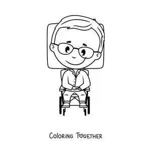 Coloring page of an easy cartoon of Stephen Hawking
