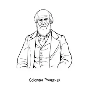 Coloring page of an easy portrait of Charles Darwin
