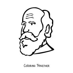Coloring page of a cartoon of Charles Darwin