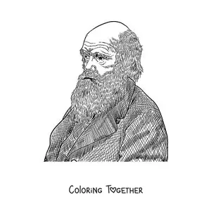 Coloring page of a pencil portrait of Charles Darwin