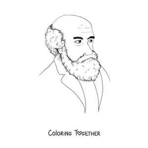 Coloring page of a cartoon portrait of Charles Darwin