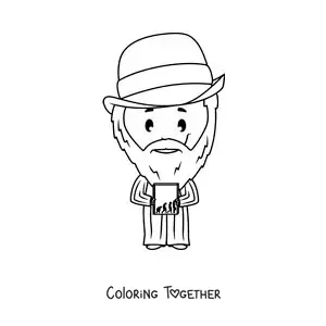 Coloring page of an easy cartoon of Charles Darwin for kids