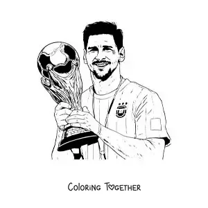 Coloring page of Lionel Messi with the World Cup