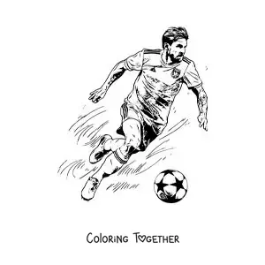 Coloring page of Lionel Messi playing soccer