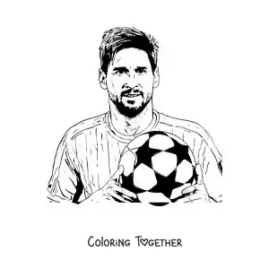 Coloring page of Lionel Messi with a soccer ball