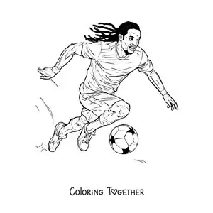 Coloring page of Ronaldinho playing soccer