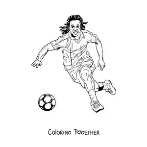Coloring page of cartoon Ronaldinho in a soccer match