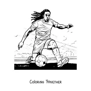 Coloring page of a realistic Ronaldinho playing football