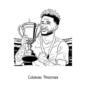 Coloring page of Neymar as a champion with a trophy