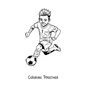 Coloring page of a cartoon Neymar playing football