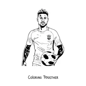 Coloring page of Neymar with a football