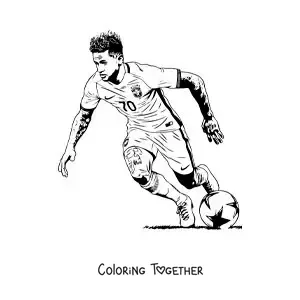 Coloring page of a realistic Neymar playing football