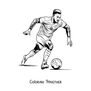 Coloring page of Neymar in a football match