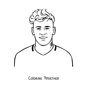 Coloring page of a young cartoon Neymar