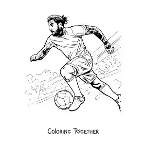 Coloring page of a cartoon Sergio Ramos playing football