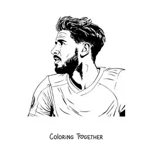 Coloring page of a realistic profile portrait of Sergio Ramos