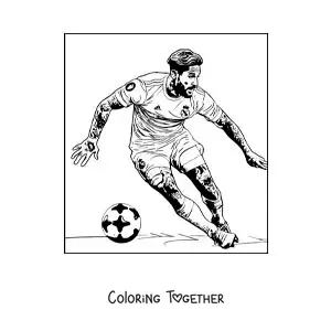 Coloring page of Sergio Ramos with long hair playing football