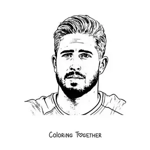 Coloring page of a realistic-style portrait of Sergio Ramos with short hair