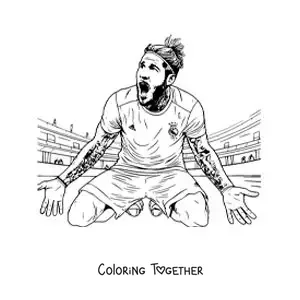 Coloring page of Sergio Ramos celebrating a goal