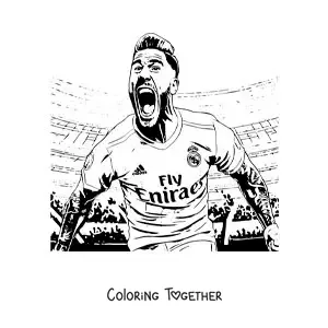 Coloring page of Sergio Ramos celebrating in a football match