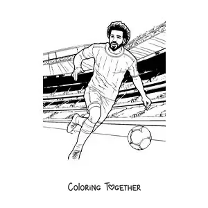 Coloring page of the player Mohamed Salah in a football match