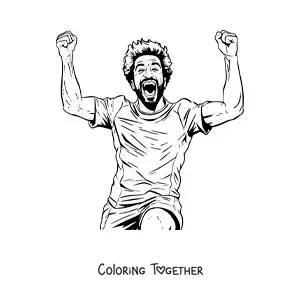 Coloring page of Mohamed Salah celebrating a goal