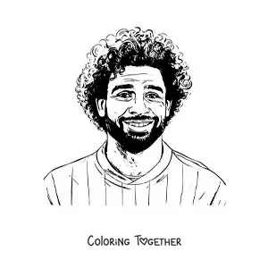 Coloring page of a realistic-style portrait of Mohamed Salah
