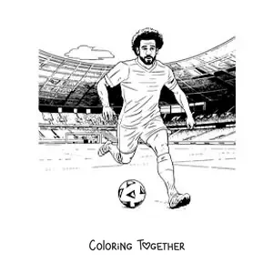 Coloring page of Mohamed Salah playing football