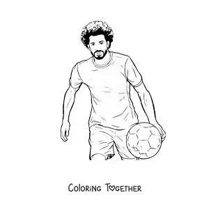 Coloring page of a cartoon Mohamed Salah playing football