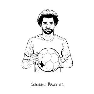 Coloring page of Mohamed Salah with a football