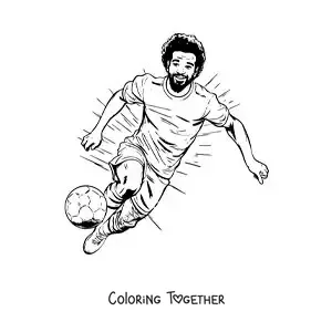 Coloring page of a cartoon of Mohamed Salah playing football