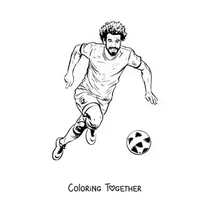 Coloring page of a cartoon Mohamed Salah scoring a goal