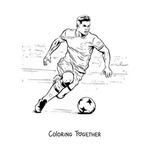 Coloring page of a cartoon Cristiano Ronaldo playing football