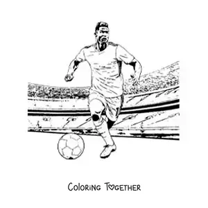 Coloring page of a realistic-style Cristiano Ronaldo in a football match