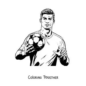 Coloring page of Cristiano Ronaldo with a football