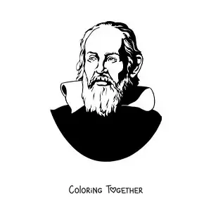 Coloring page of a realistic portrait of Galileo Galilei