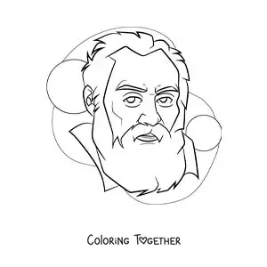 Coloring page of an easy portrait of Galileo Galilei