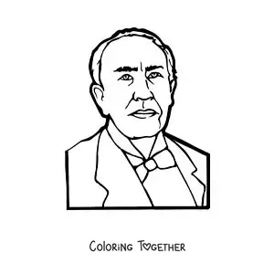Coloring page of an easy cartoon portrait of Thomas Edison