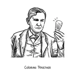 Coloring page of a pencil portrait of Thomas Edison