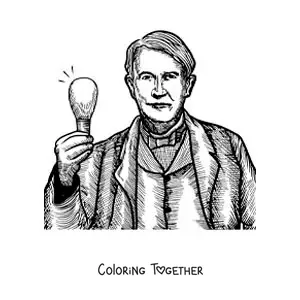 Coloring page of a realistic-style portrait of Thomas Edison