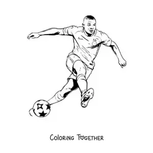 Coloring page of Kylian Mbappe playing football
