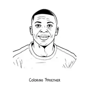 Coloring page of a cartoon portrait of Kylian Mbappe
