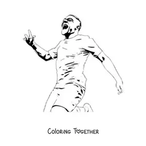 Coloring page of Kylian Mbappe celebrating a goal
