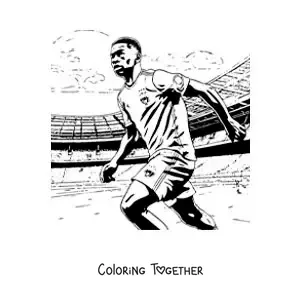 Coloring page of Kylian Mbappe in a football match