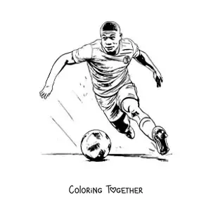 Coloring page of Kylian Mbappe playing football