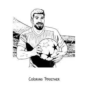 Coloring page of a cartoon Luis Suarez with a football