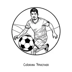 Coloring page of a cartoon Luis Suarez playing football